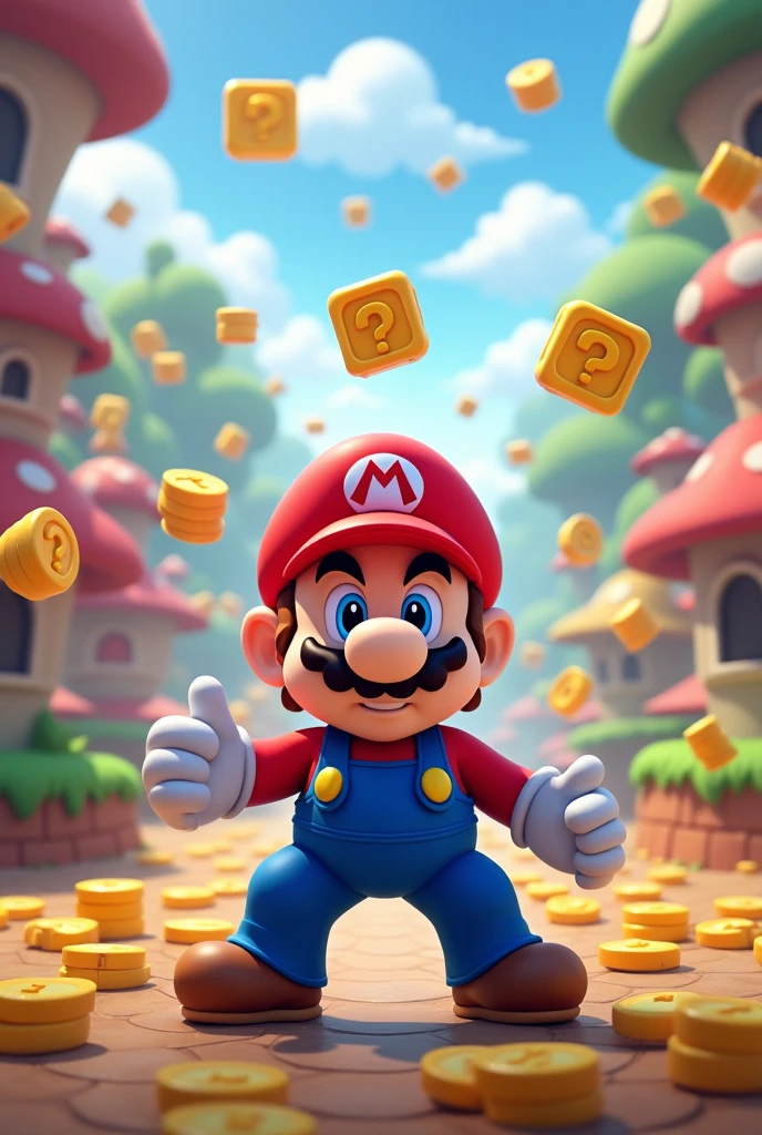 image 1080x1080, Super Mario, with question marks flying!