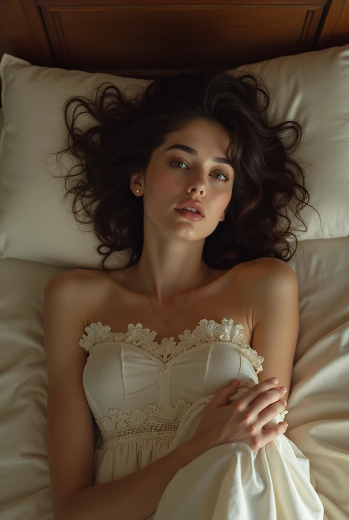 a beautiful young woman laying on top of a bed, an album cover, inspired by Elsa Bleda, trending on pexels, arabesque, 😭 🤮 💕 🎀, crossed legs, rosalia vila i tobella, isabela moner, a beautiful young woman, dasha taran, 😃😀😄☺🙃😉😗, italian masterpiece, isabella
