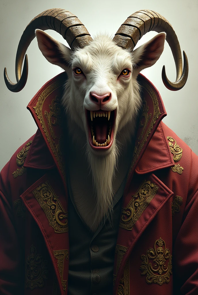 A angry goat in coat