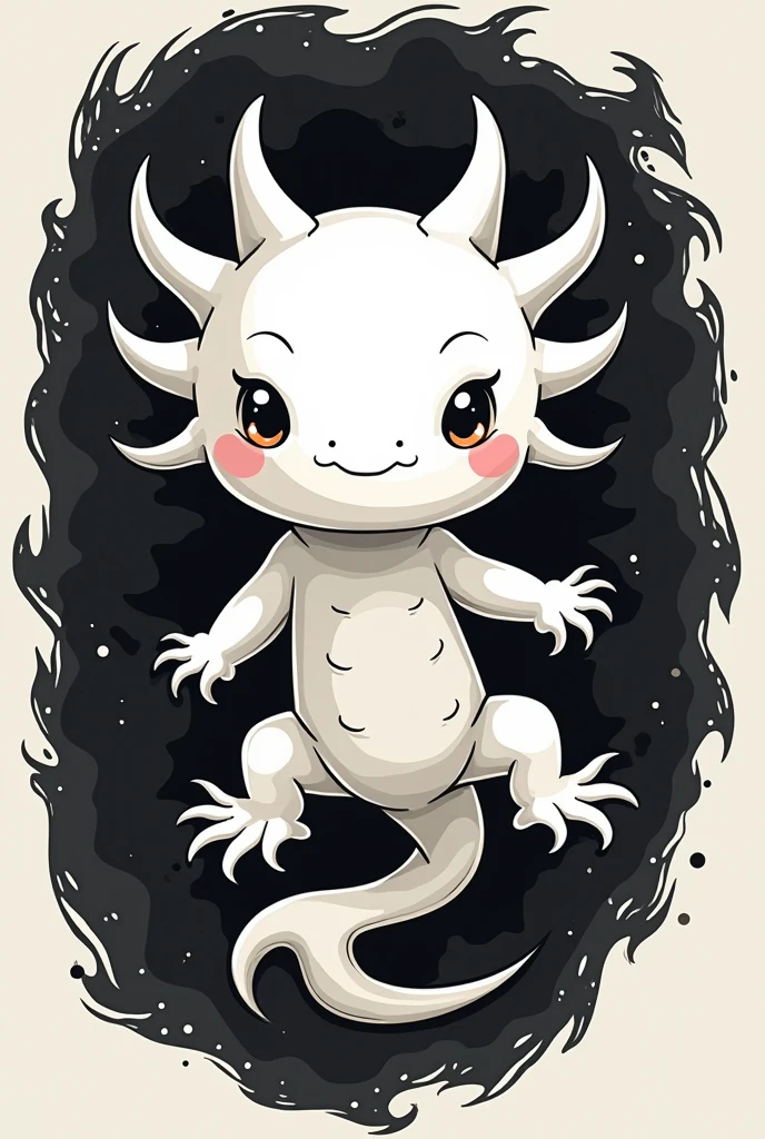 Design a white axolotl with black front for logo