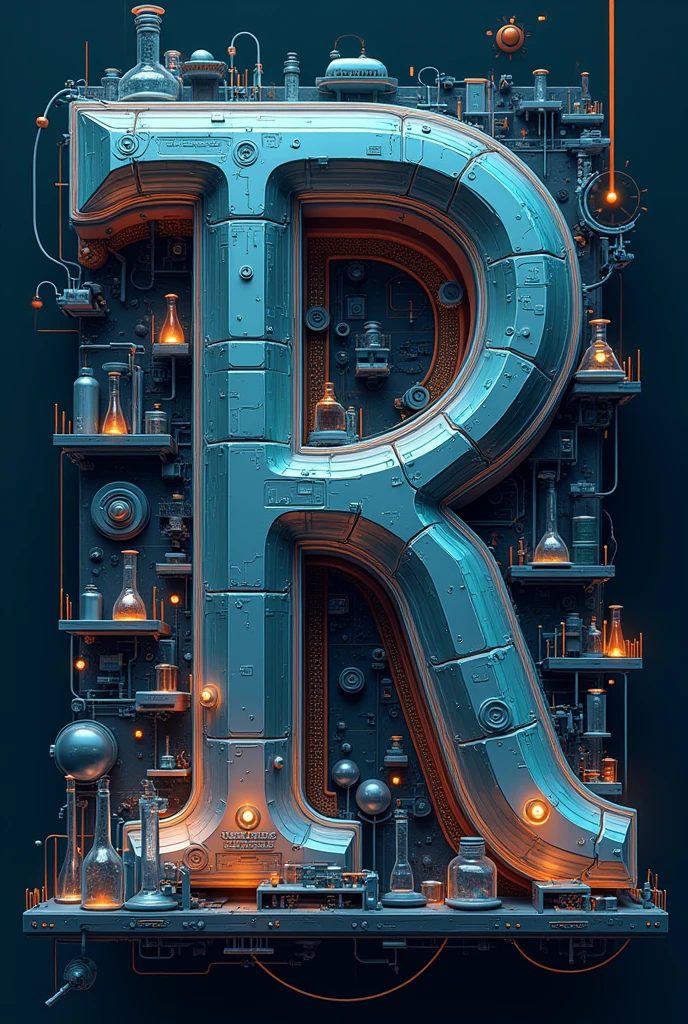 T an R letter contain image unique design and several pictures scientific background