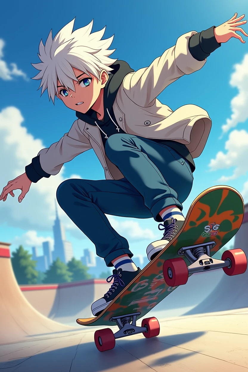 A stitch of SK8 Infinity, with the following features:
White hair Lead eyes Slim and handsome face ager 17 yter clothes