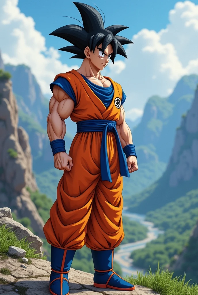 Goku from Dragon Ball, naked, ass, in the mountains
