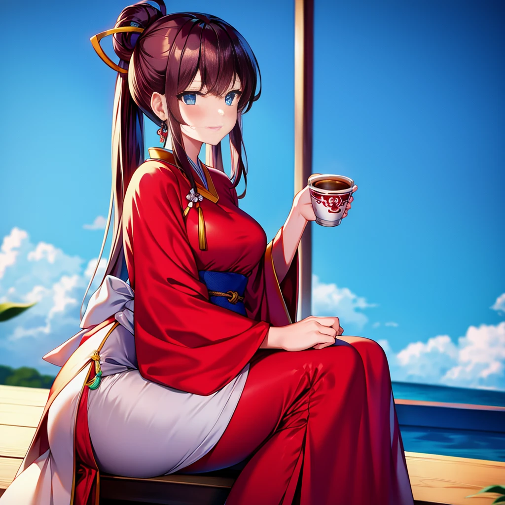 a woman sitting at the table,Close-up of hand holding a cup of coffee, palace , Girl wearing Hanfu, A young woman plays, Beautiful oriental woman, Chinese woman, Chinese Girl, Chinese Princess, an Asian woman, a young Asian woman, ancient Chinese Princess, Asian woman, Wearing ancient Chinese clothes, Traditional Beauty, Young Asian Girl