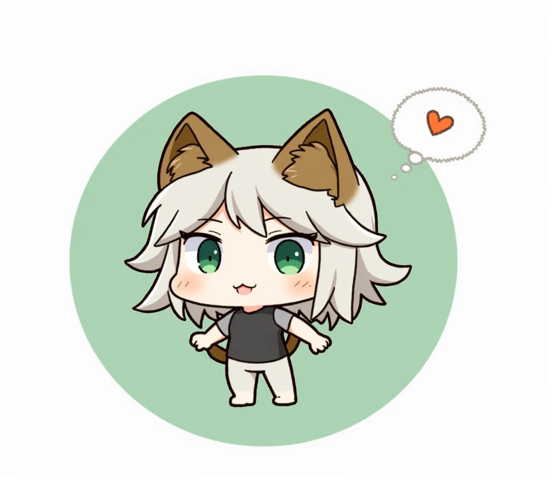 werecat, solo, tail, shirt, animal ears, furry, black shirt, pants, green eyes, standing, full body, calico cat, green background, short sleeves, short hair, white hair, looking at viewer, body fur, closed mouth, smile, furry male, male focus, barefoot, 1boy, cat tail, :3, leotard, color guide, cartoon stile, 4k, hd, hyper detailed, high quality
