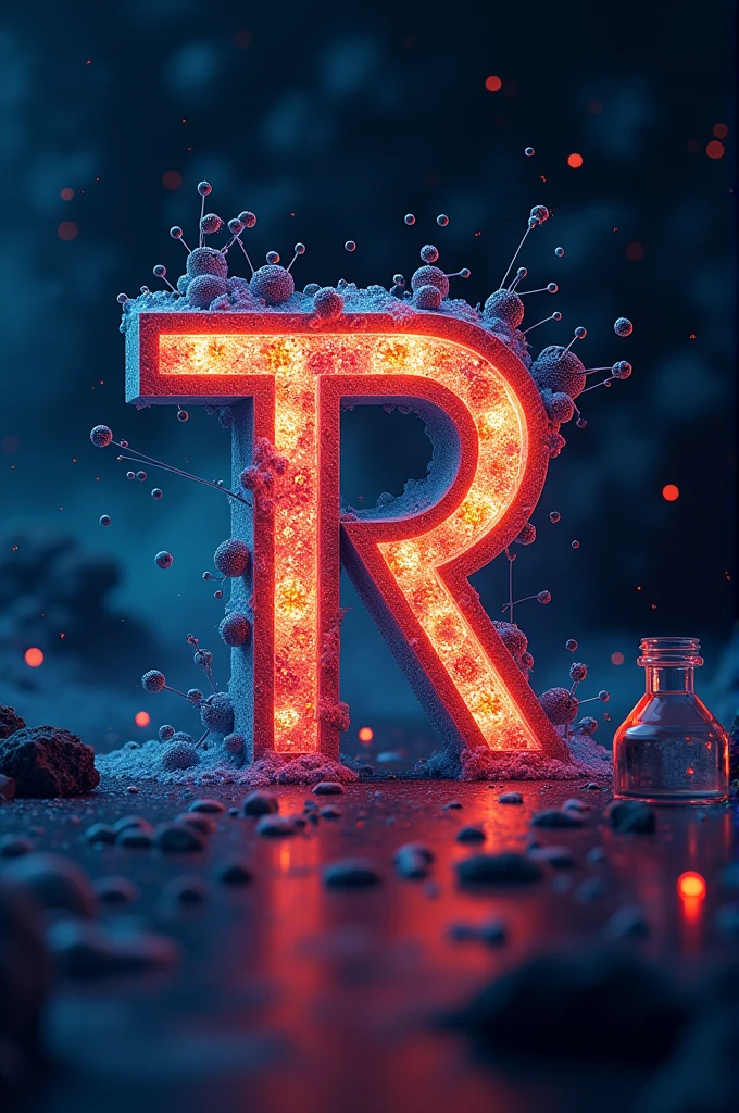 T and R letter contain image with scientific background