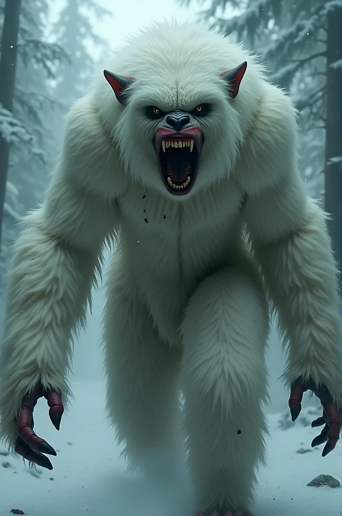creates a monstrous and terrifying and beautiful yeti girl at the same time she also has her mouth a severed arm she is eaten