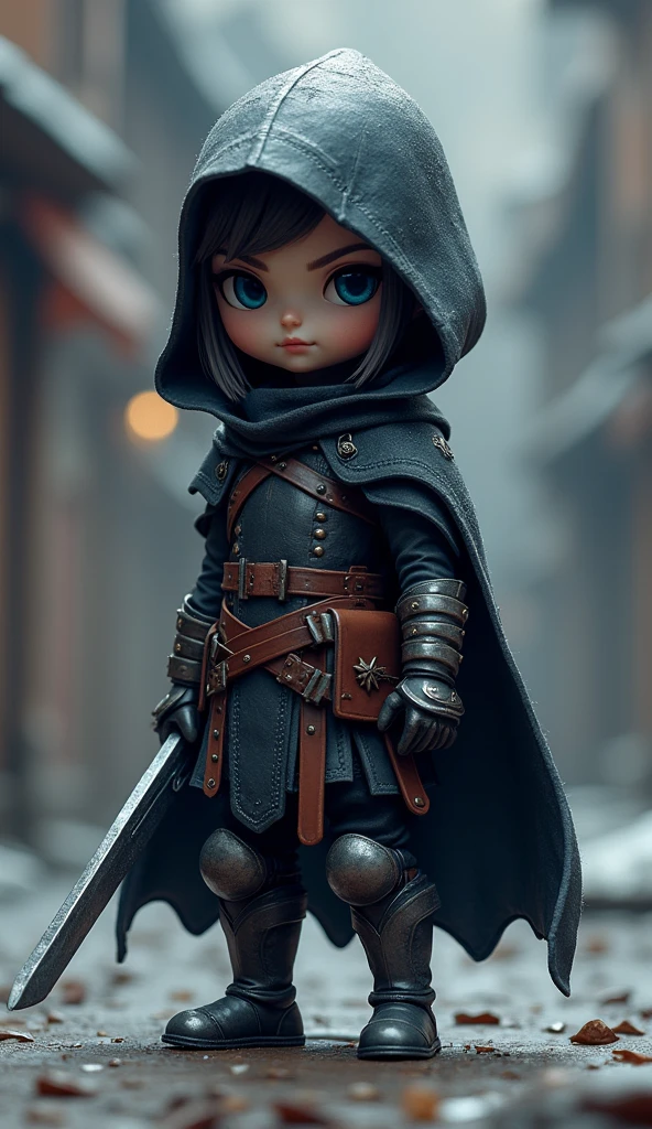 isometric, 3d render, jrpg style character, dark knight, chibi