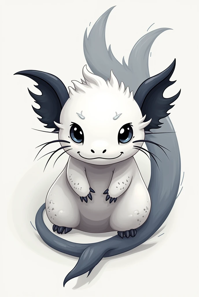 design a white axolotl with black and gray front formal logo