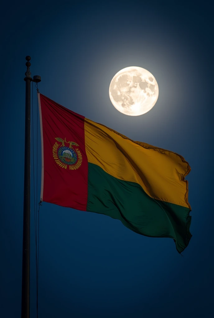 Bolivian flag waving at night with moon background