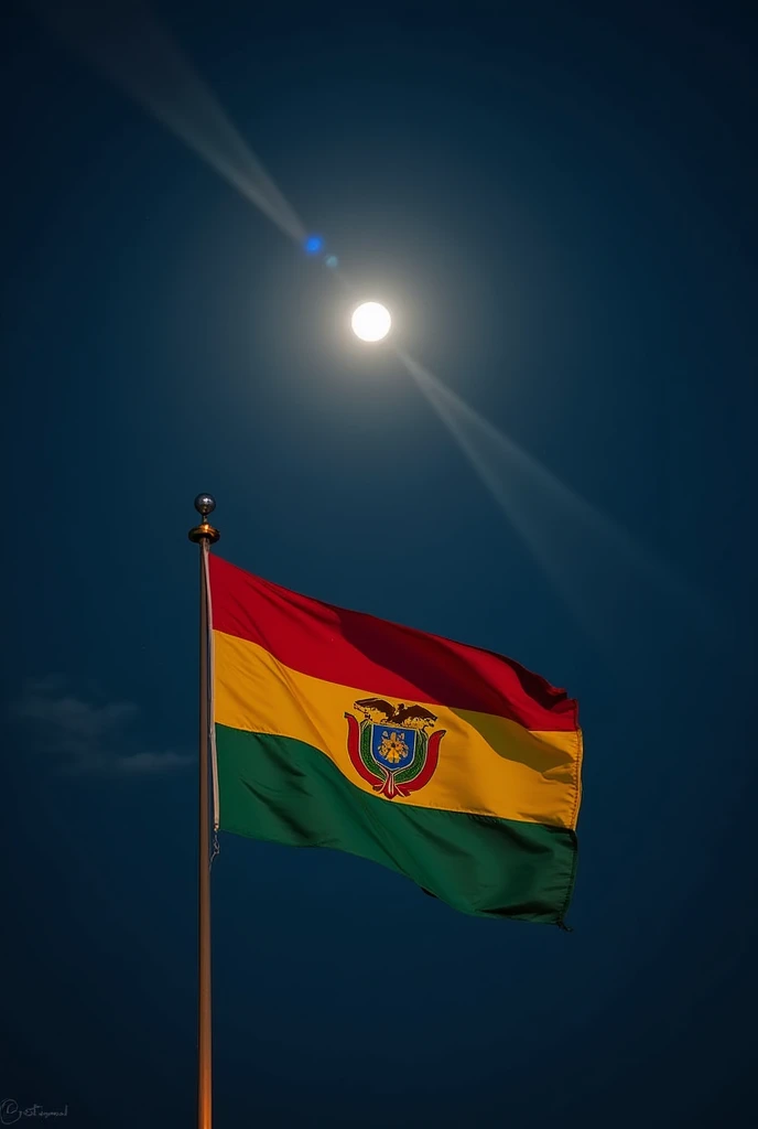 Bolivian flag waving at night with moon background