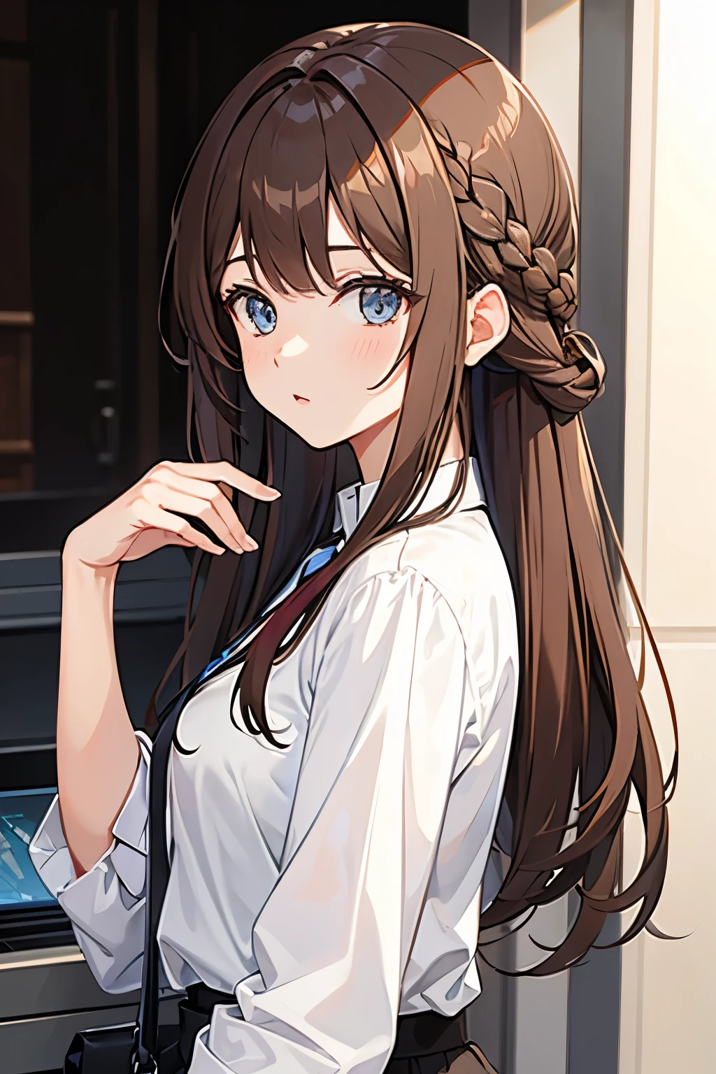 Her hairstyle is brown.