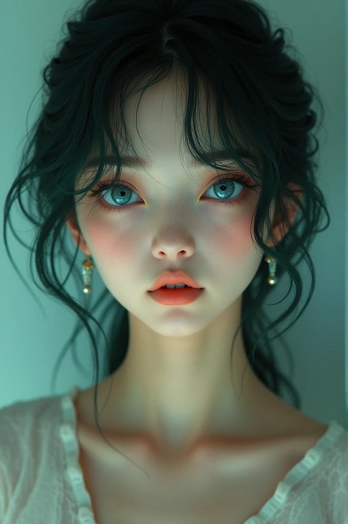 Women is not very social and shy.
Eyes as blue as the ocean
natural dark green hair
Thai-Japanese-English nationality
