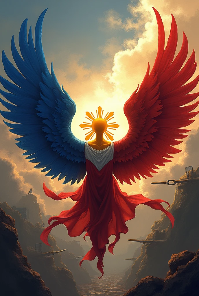 Philippine flag with wings and chains