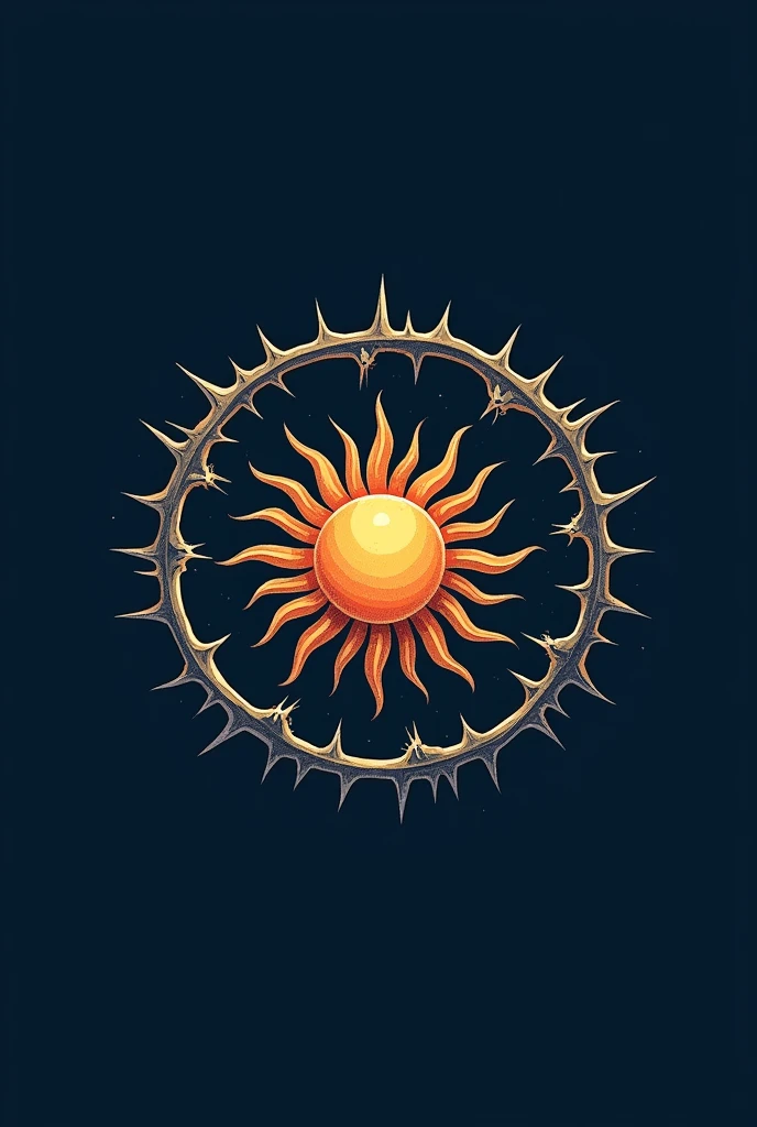 I want a logo for Instagram, that the background is dark blue, in the center have a sun drawn in a delicate way and around it have a circle of thorns. Make it more fanciful and more delicate 