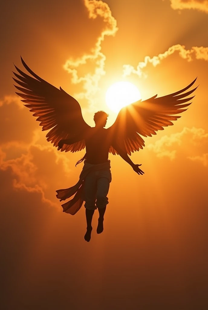 Icarus flying with his wings close to the sun