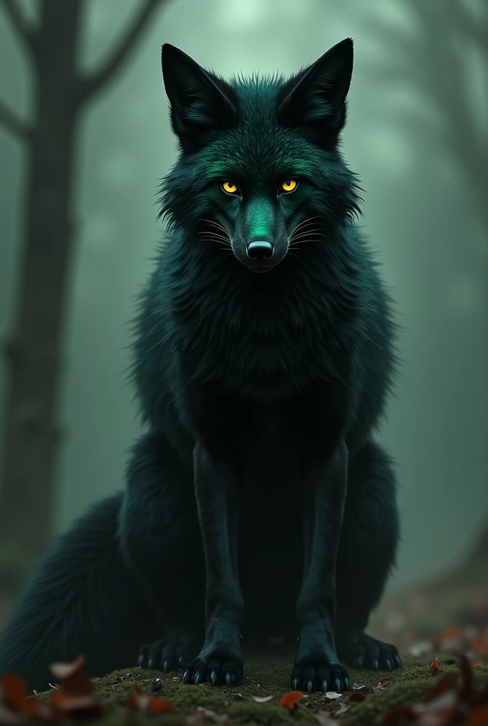 male anthro fox black fur with dark green markings