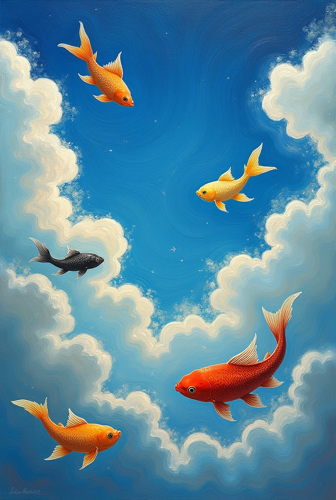 You can make a Van Gogh-type painting of the sky where the fish swim in the clouds.