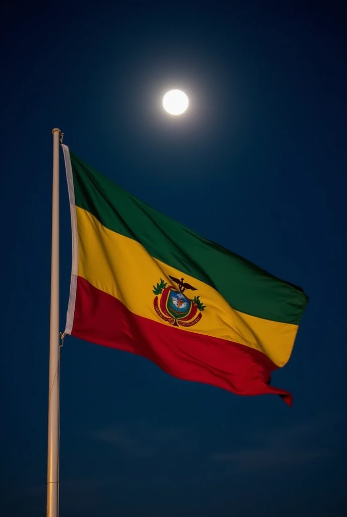 Bolivian flag waving at night with the moon in the background