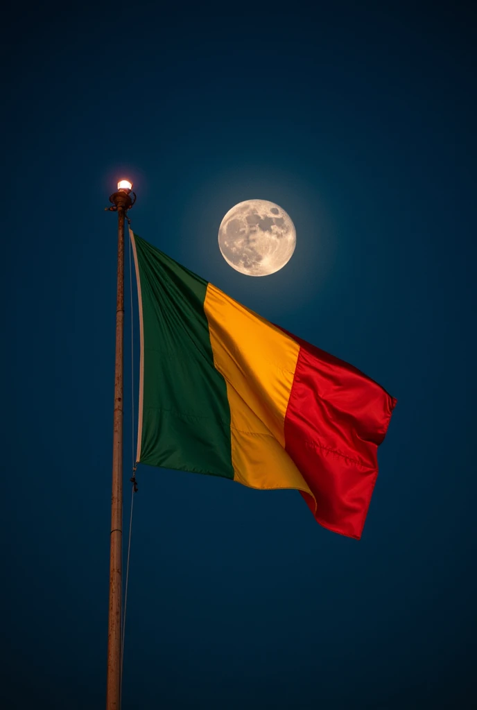 Bolivian flag waving at night with the moon in the background