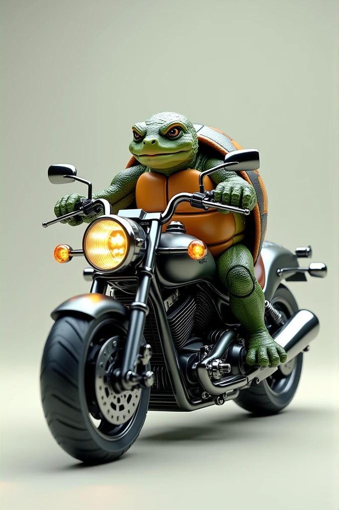 The logo of a turtle driving an automatic motorcycle with expensive accessories is a beautiful 3D image.
