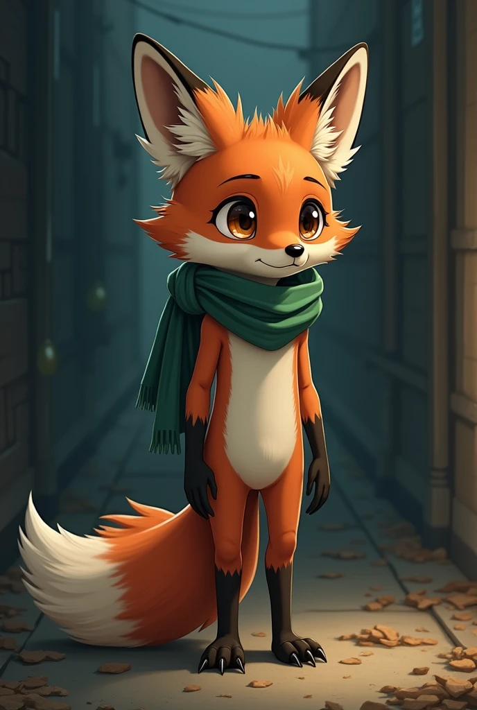 no lighting deep shadow, masterpiece, high quality, anything, Alone, child furry, furry, child, Red fox, cabello castaño puntiagudo Alone en la cabeza, neck, Brown eyes, green scarf, Coders, kneepads, masterpiece, Detailed hands, detailed face, detailed eyes, detailed body, flat body, skinny, claws, High resolution,shirtless, without underwear,, evening,with his penis.