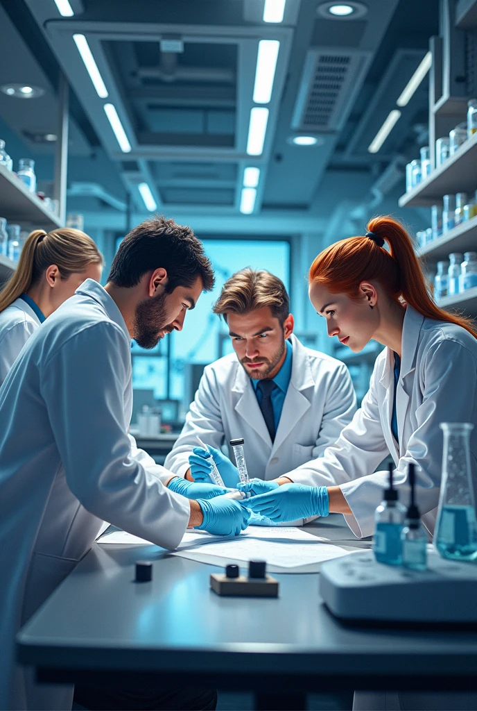 Four people in a laboratory, two men and two women
