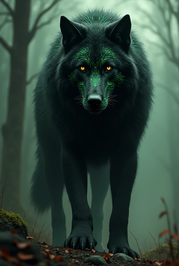 male anthropomorphic wolf black fur with dark green markings