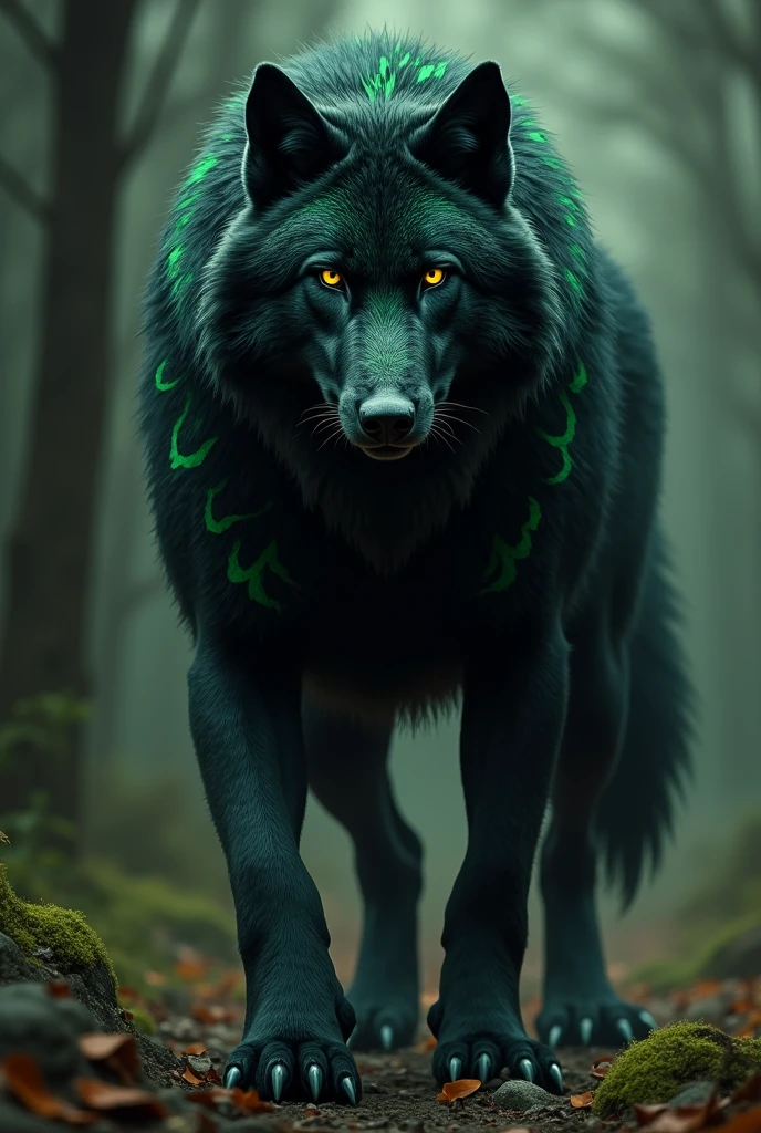 male anthropomorphic wolf black fur with dark green markings