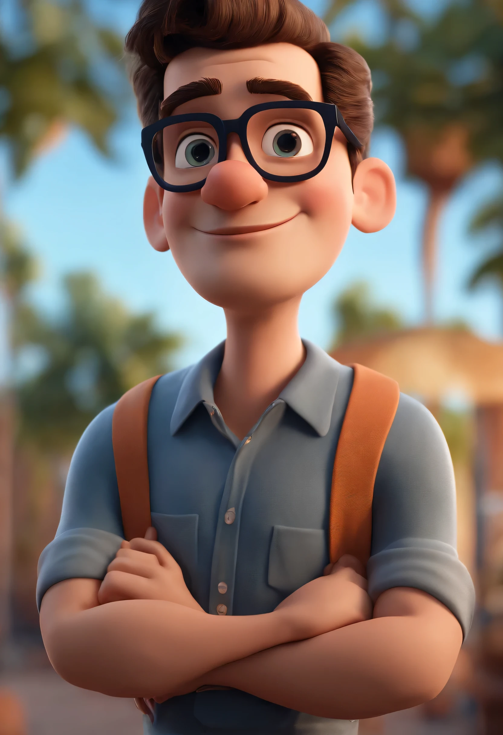 Cartoon character of a man with black glasses and a blue shirt, animation character, Caractere estilizado, animation style rendering, 3D estilizado, Arnold Maya render, 3 d render stylized, toon render keyshot, Personagem 3D, Personagem 3D, 3d rendering stylized, 3 d character render, personagem de desenho animado, Personagem de close up, Pose de personagem, (Estilo Pixar) (master part:1.2) (Bokeh) (best quality) (pele detalhada) (textura detalhada) (8k) (argila) (Cinematic lighting) (foco nítido