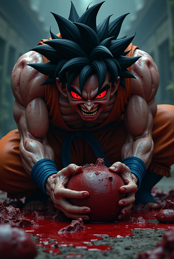 Goku eating people with blood red eyes
