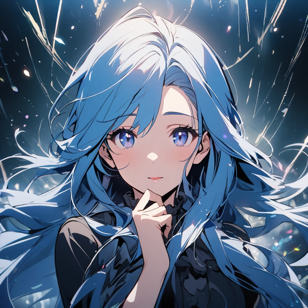 girl, mature, beautiful main face, front face, blue eyes, blue hair, cute