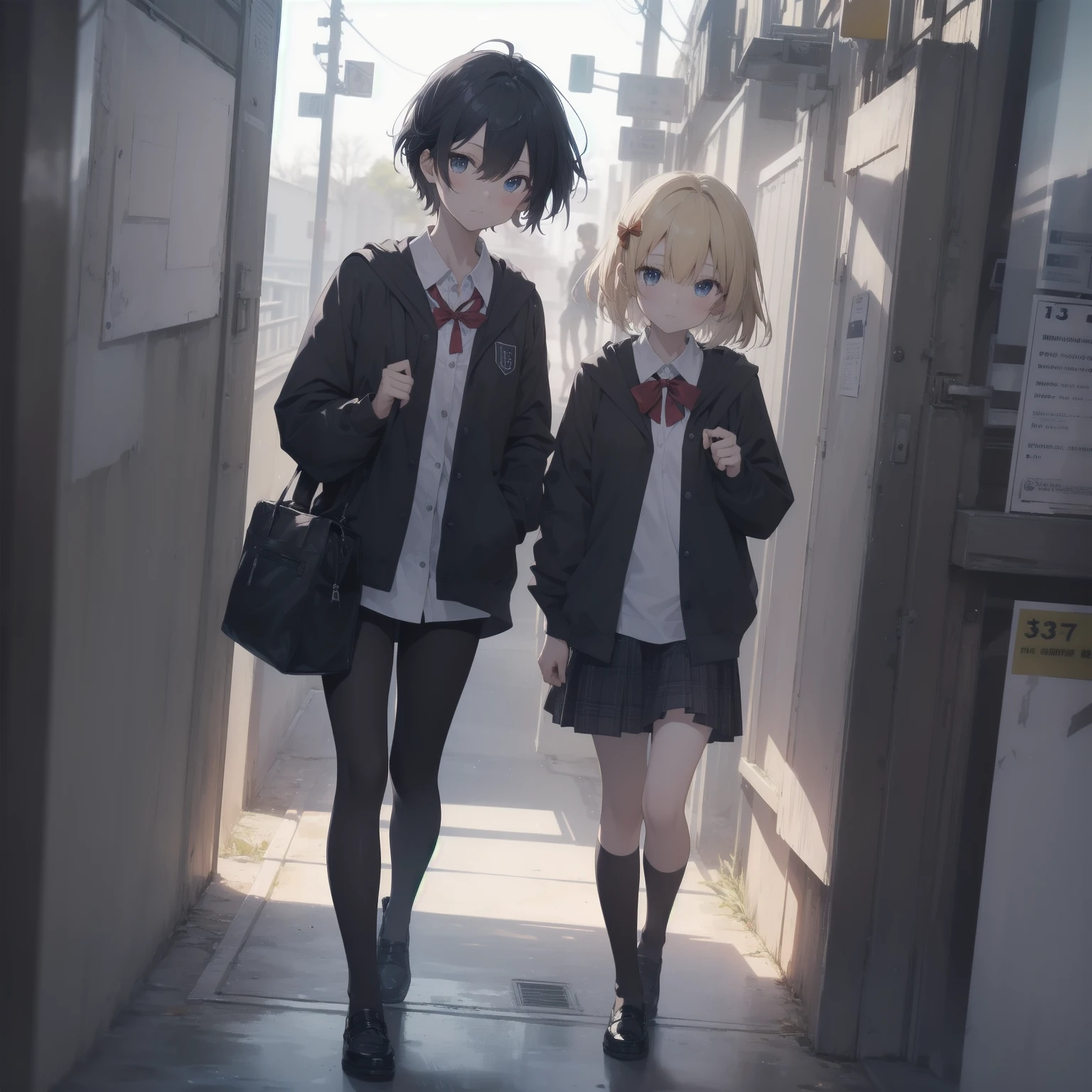 ultra-absurdres-Top quality by artist God, ultra-detailed, high resolution, anime moe artstyle, best anime 8k konachan wallpaper, pixiv contest winner, pool:2810, perfect anatomy,break, 1girl, (Please draw a girl walking sleepily to school alone. )break,(Solo,little female, 13-year-old:1.3),Full limbs, complete fingers,a junior high school student, (very short hair), short cut, flat chest, , small butt, small black eyes, beautiful detailed eyes, well-proportioned iris and pupils, expressive eyes, highres detailed hair, soft expression, salor school_uniform, sailor collar, serahuku, bow, pleated skirt,(Detailed Lighting), (Detailed background), in the School commute route. break,super detailed skin, Best cinematic lighting powered by famous artist, 8k,beauty illustration,photoshop_(medium),very aesthetic,break,((artist:yuureidoushi_(yuurei6214) )), artist:clamp ,artist:carnelian ,artist:kantoku ,