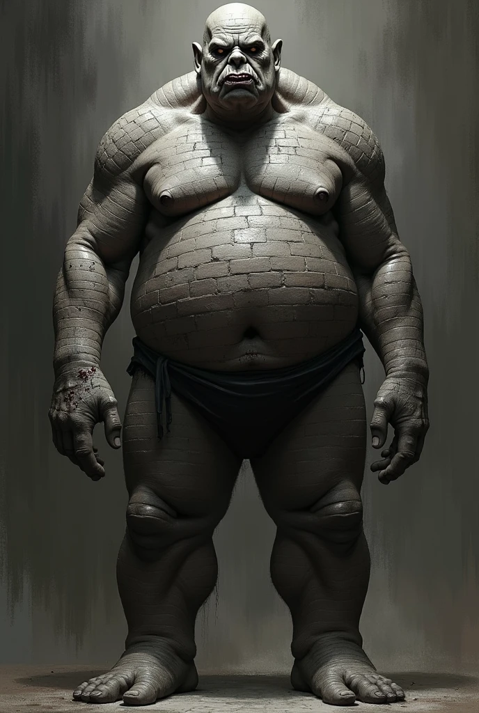 Tall, ugly man with a brick-like appearance and a few grains