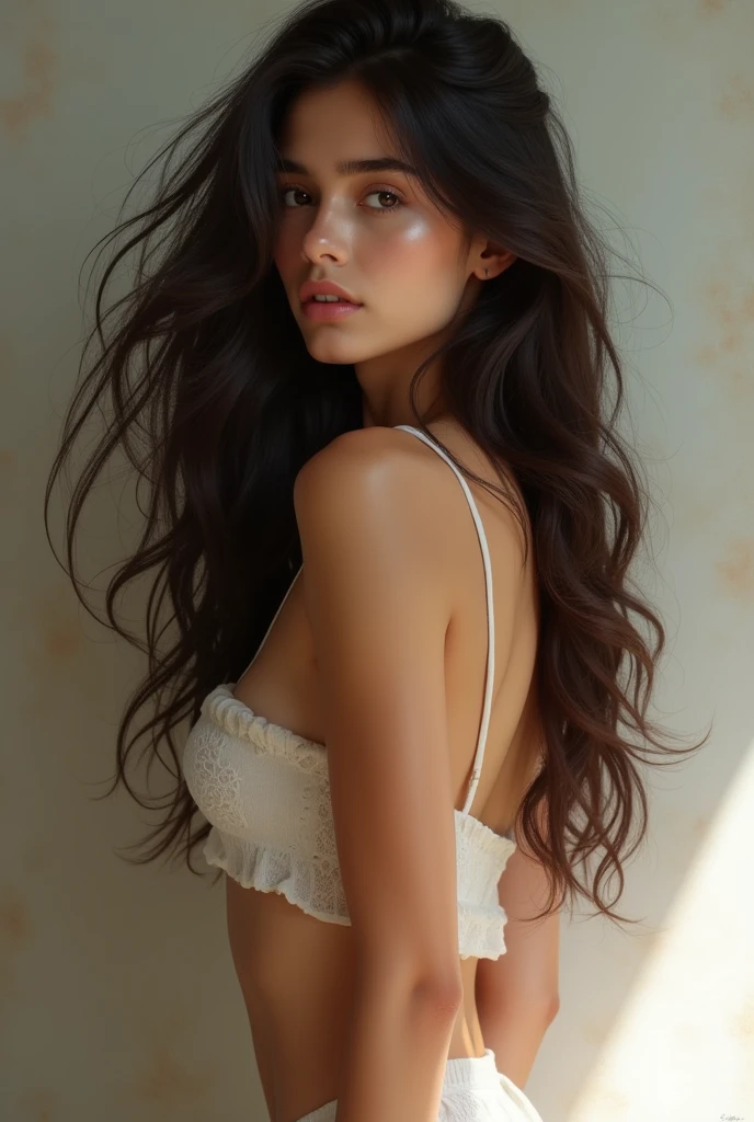 Beautiful nude girl ,wavy long hair,