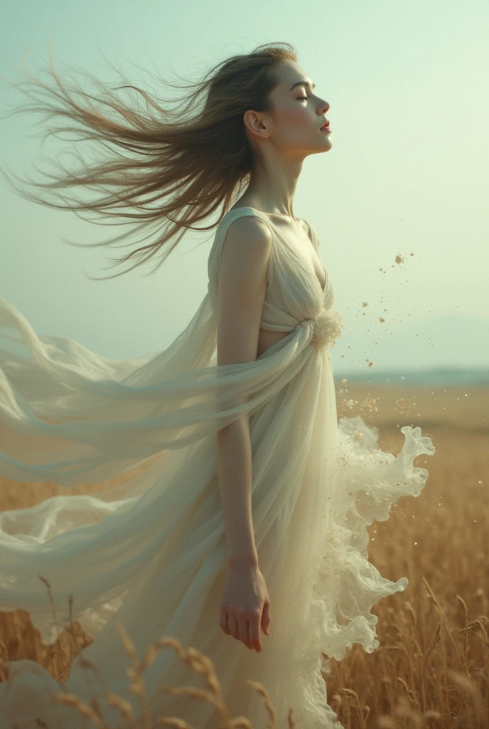 Girl disintegrating in the wind