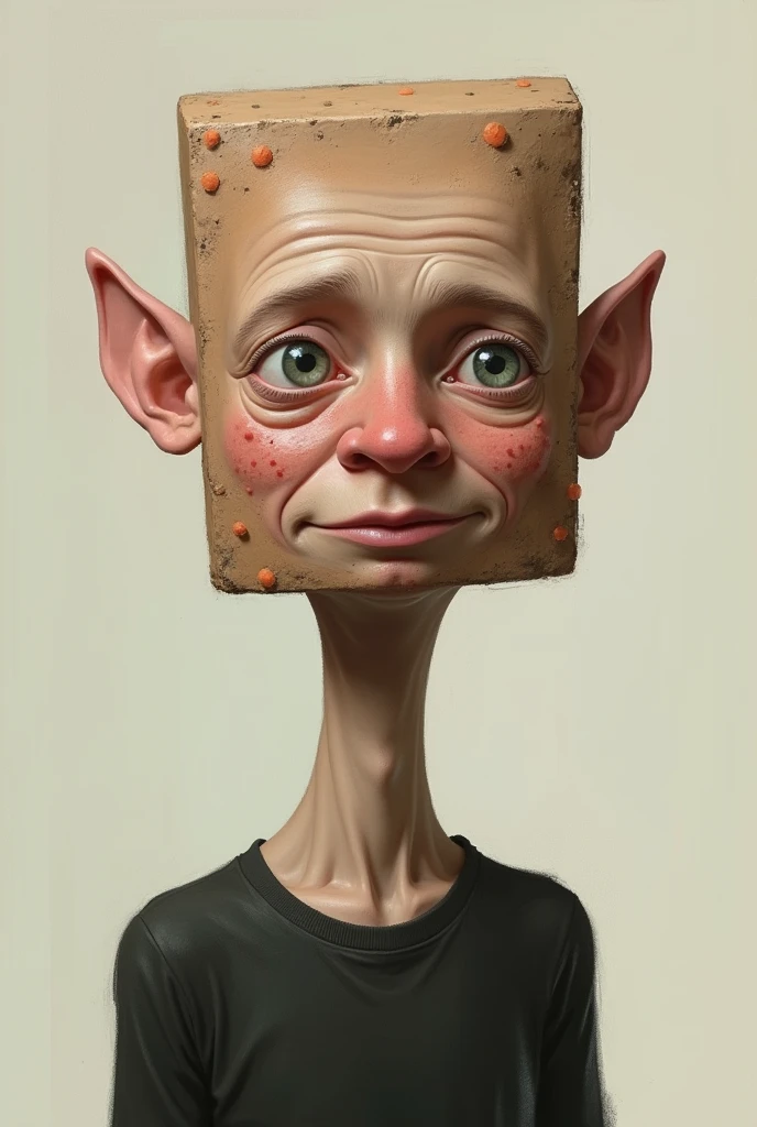 Tall, thin man with a brick head and a few pimples but no big ears 