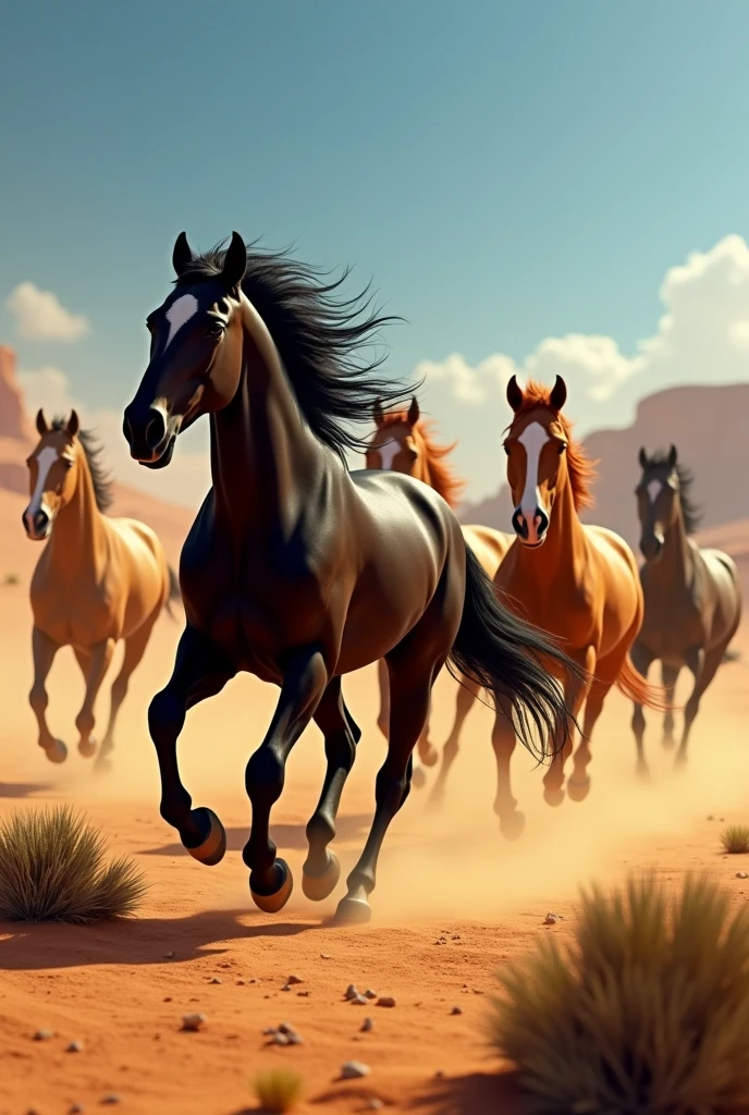 Horses running on desert