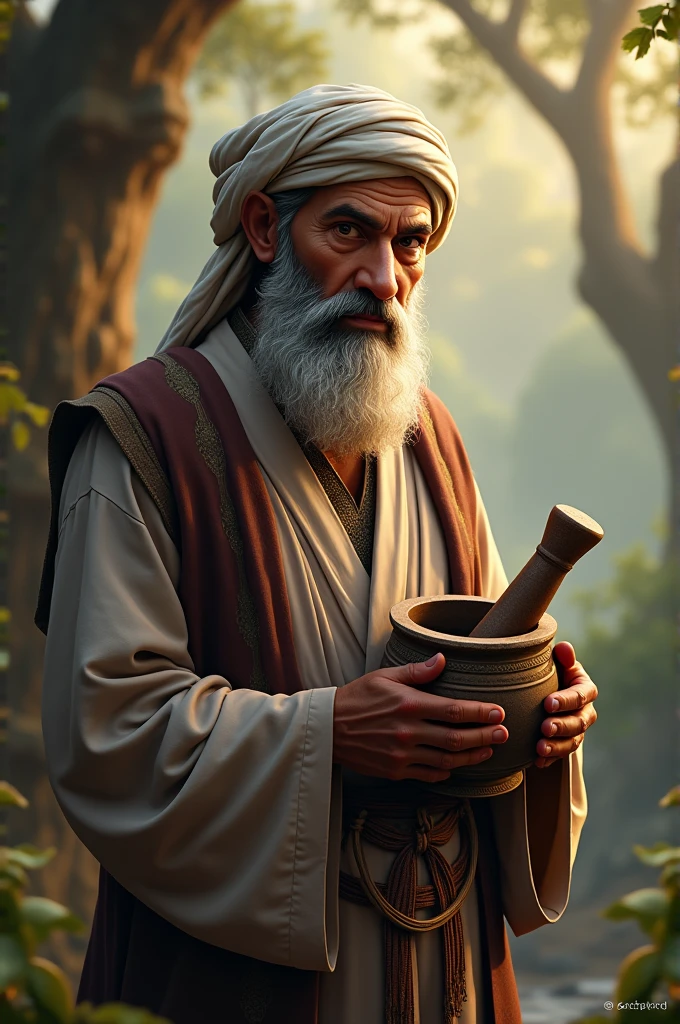 Muslim hakim Baba Hakim have mortal and pestle image generate for brand logo