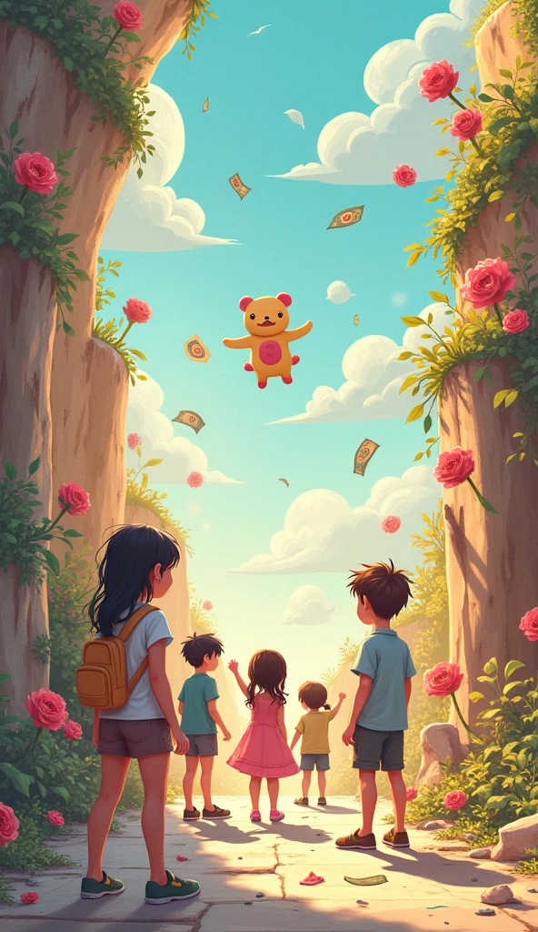 At first, they create simple things like flowers and toys, but soon they realize they can draw anything they want—pets, food, even money.