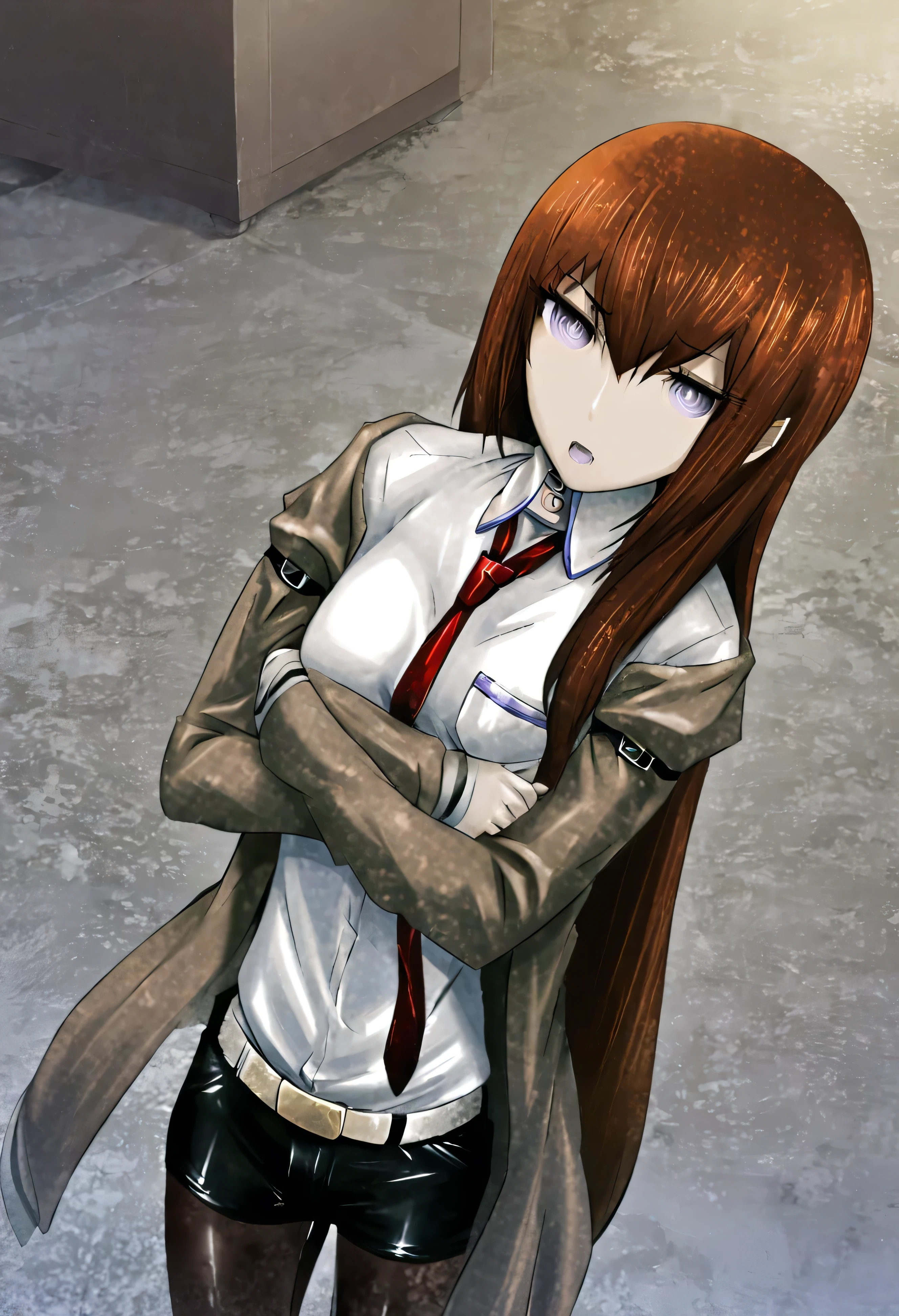 One girl, (makise kurisu, Steinsgate),1 Woman Standing, (lean one&#39;s elbows on the balcony railing:1.2) (Gazing into the distance), (Thick knit sweater) stylish, (Melancholic expression:0.6) (A slight blush:0.8), (Masterpiece Top quality:1.2) Delicate illustrations, super detailed, Medium Breast Break (Typical apartment balcony) Outdoor, street, null, Detailed Background
