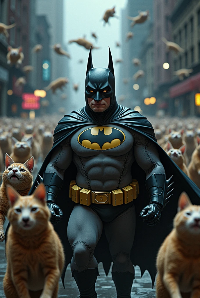Gotham City of Capybaras Attacked by Clown Cats with a Capybara Batman