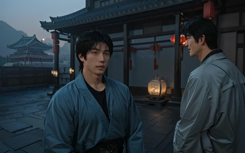 arafed asian man standing in front of a building,Chinese art,traditional Chinese buildings, inspired by Zhang Han, inspired by Yamagata Hiro, inspired by Itō Ogura Yonesuke, makoto shinkai. octane render, made with anime painter studio, artwork in the style of guweiz, handsome Chinese boy, makoto shinkai. digital render,1boy,cool guy,(muscular), (huge pecs),(pec bounce),(huge chest),(muscle chest),(focus on the chest),Korean handsome face,(beautiful scenery),scenery