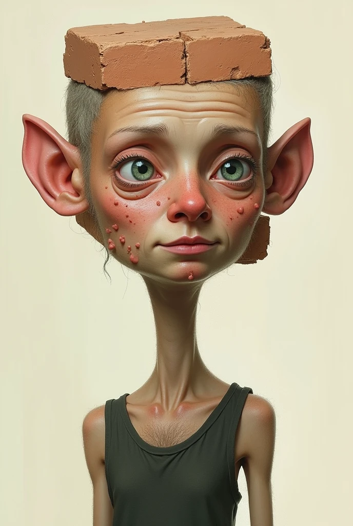 Tall, thin man with a brick head and a few pimples but not so big-eared