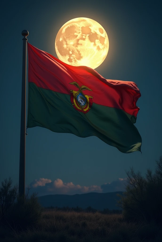 Bolivia flag waving at night with garibay moon background