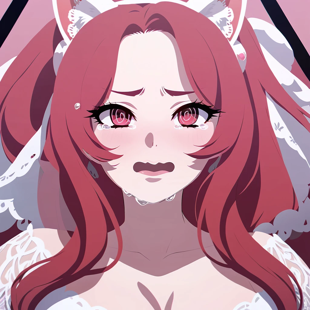 Very detailed, Sexy and seductive Lana Del Rey with lace cat ears, cry, (plump, Red hair), Face-centered, Face Focus, Complex eyes,