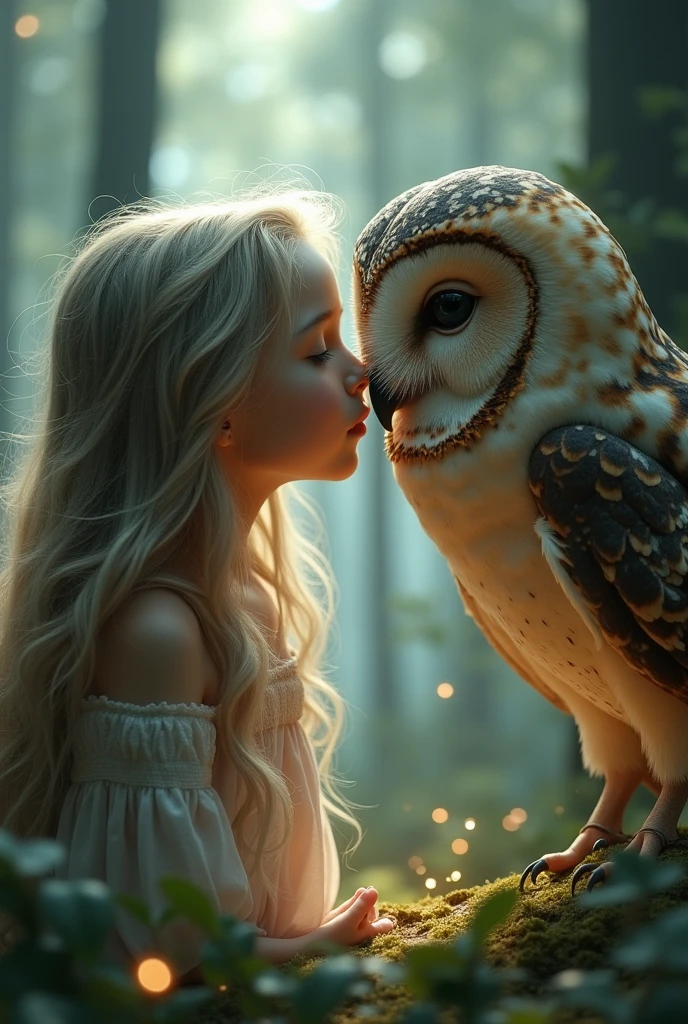 Girl kissing an owl