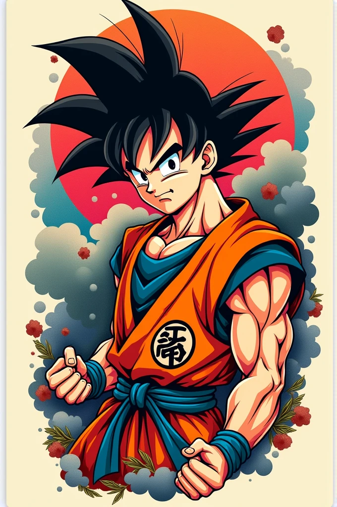 Tattoo drawing Goku trap star. In the style of Sailor Jerry. American traditional tattoo. Sticker with outline.