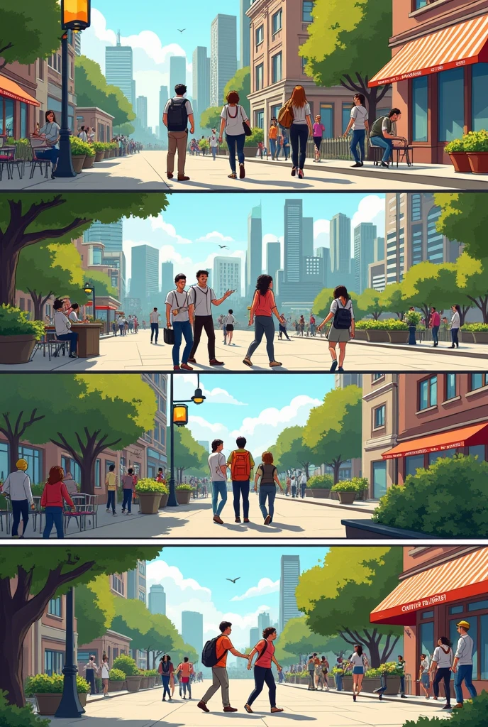 A four-frame comic about people in the city