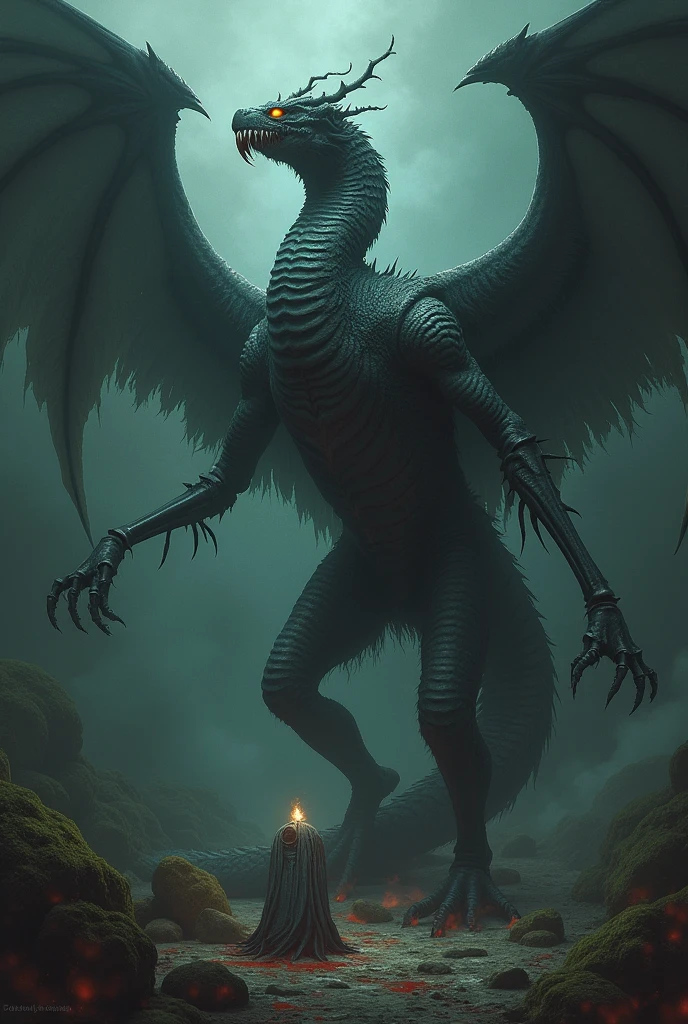 Their true forms consist of a large and serpentine demonic creature with skeletal phantom limbs that possess qualities of a bird, and their underbellies are constantly bathed in the blood of the victims they have taken over the ages, with their backs bearing striped fur.